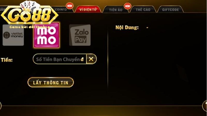 Cách 3: Nạp tiền tự động vào tài khoản Go88